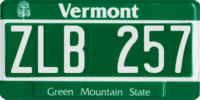 VT license plate ZLB257