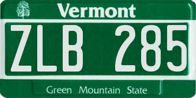 VT license plate ZLB285