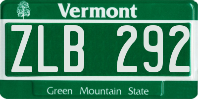 VT license plate ZLB292