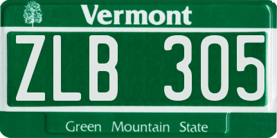 VT license plate ZLB305