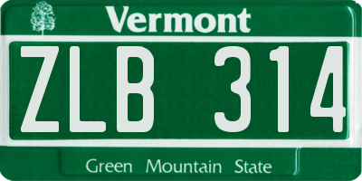 VT license plate ZLB314