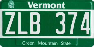 VT license plate ZLB374