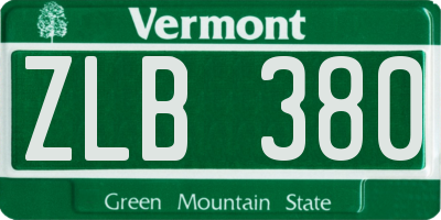 VT license plate ZLB380
