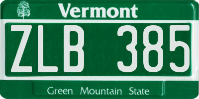 VT license plate ZLB385