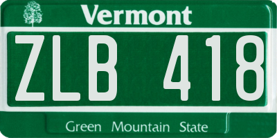 VT license plate ZLB418