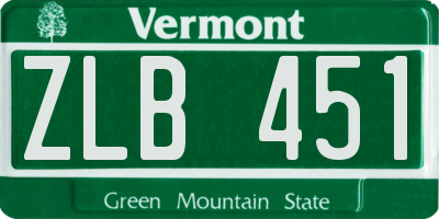 VT license plate ZLB451