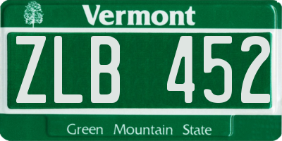 VT license plate ZLB452