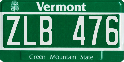 VT license plate ZLB476