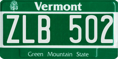 VT license plate ZLB502