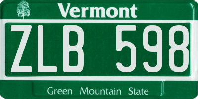 VT license plate ZLB598