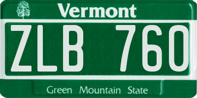 VT license plate ZLB760