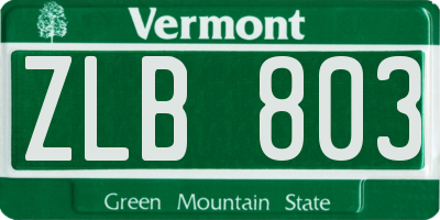 VT license plate ZLB803