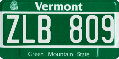 VT license plate ZLB809