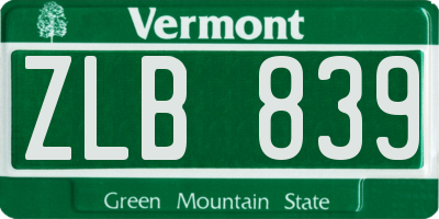 VT license plate ZLB839