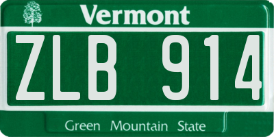 VT license plate ZLB914
