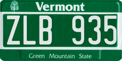 VT license plate ZLB935