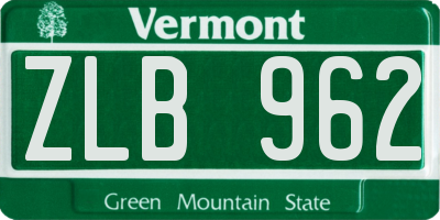VT license plate ZLB962