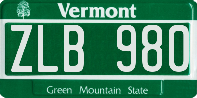 VT license plate ZLB980