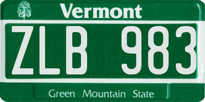 VT license plate ZLB983