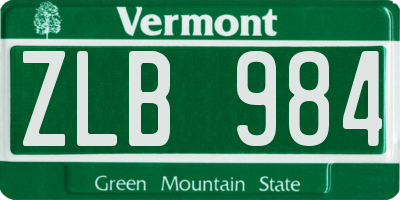 VT license plate ZLB984