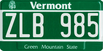 VT license plate ZLB985