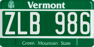 VT license plate ZLB986