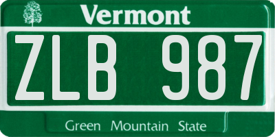 VT license plate ZLB987
