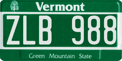 VT license plate ZLB988
