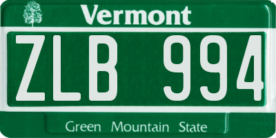 VT license plate ZLB994