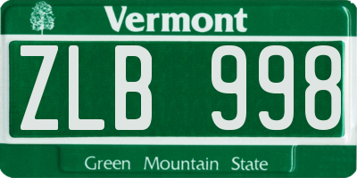 VT license plate ZLB998
