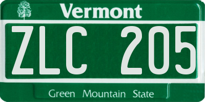 VT license plate ZLC205