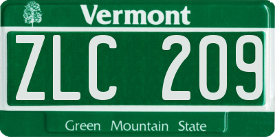 VT license plate ZLC209