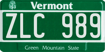 VT license plate ZLC989