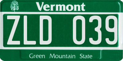 VT license plate ZLD039