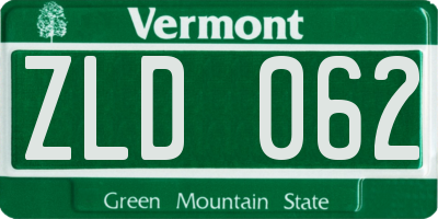 VT license plate ZLD062