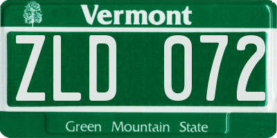 VT license plate ZLD072