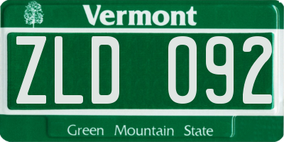 VT license plate ZLD092