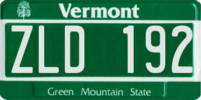 VT license plate ZLD192