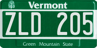 VT license plate ZLD205