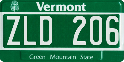 VT license plate ZLD206