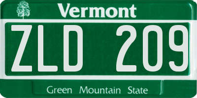 VT license plate ZLD209