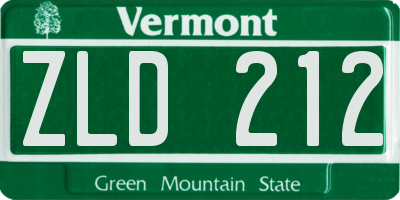 VT license plate ZLD212