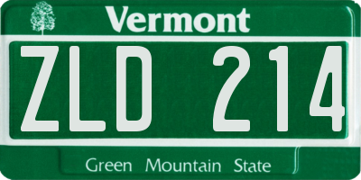 VT license plate ZLD214