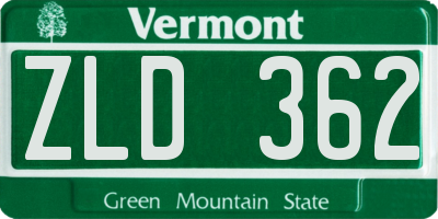 VT license plate ZLD362