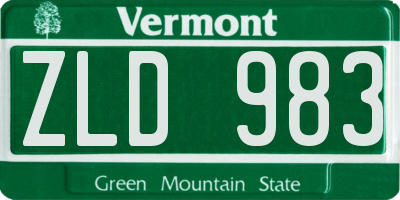 VT license plate ZLD983