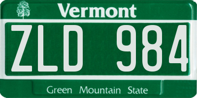 VT license plate ZLD984