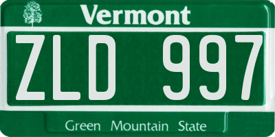 VT license plate ZLD997