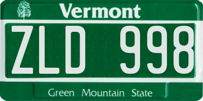 VT license plate ZLD998