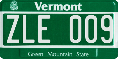 VT license plate ZLE009