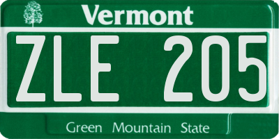 VT license plate ZLE205